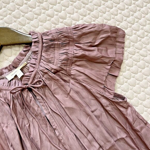 GRADE & GATHER V-NECK SATIN RUFFLE Midi DRESS IN DUSTY ORCHID Size L - Picture 6 of 13
